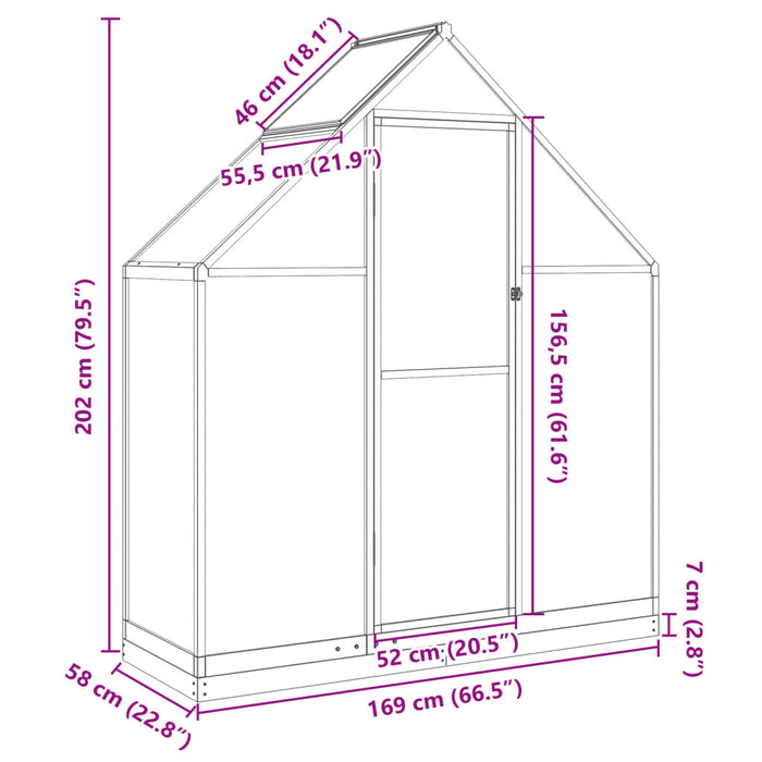 Greenhouse With Base Frame Silver 169X58X202 Cm Aluminium Abbpnok