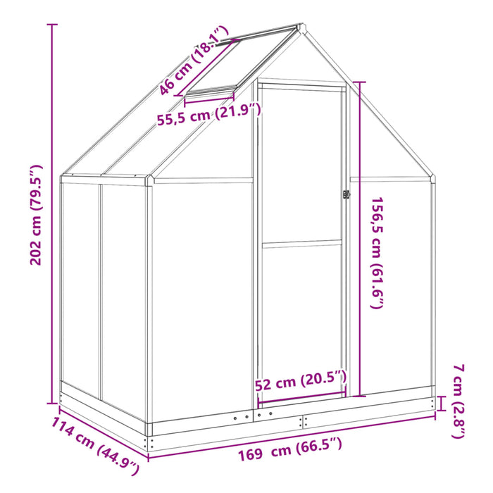 Greenhouse With Base Frame Silver 169X114X202 Cm Aluminium Abbpnxp