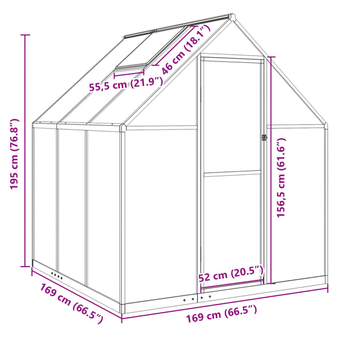 Greenhouse With Base Frame Silver 169X169X195 Cm Aluminium Abbpnxn