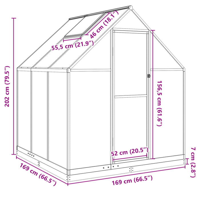 Greenhouse With Base Frame Silver 169X169X202 Cm Aluminium Abbpnto