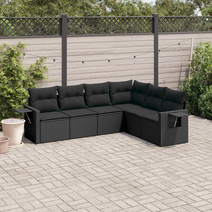 6 Piece Garden Sofa Set With Cushions Black Poly Rattan Txxbxba