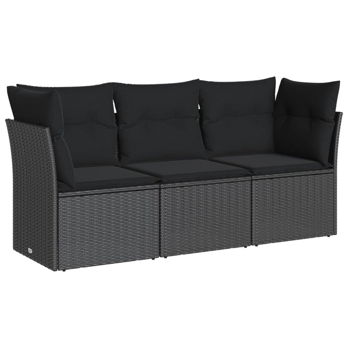 3 Piece Garden Sofa Set With Cushions Black Poly Rattan Txoixbp