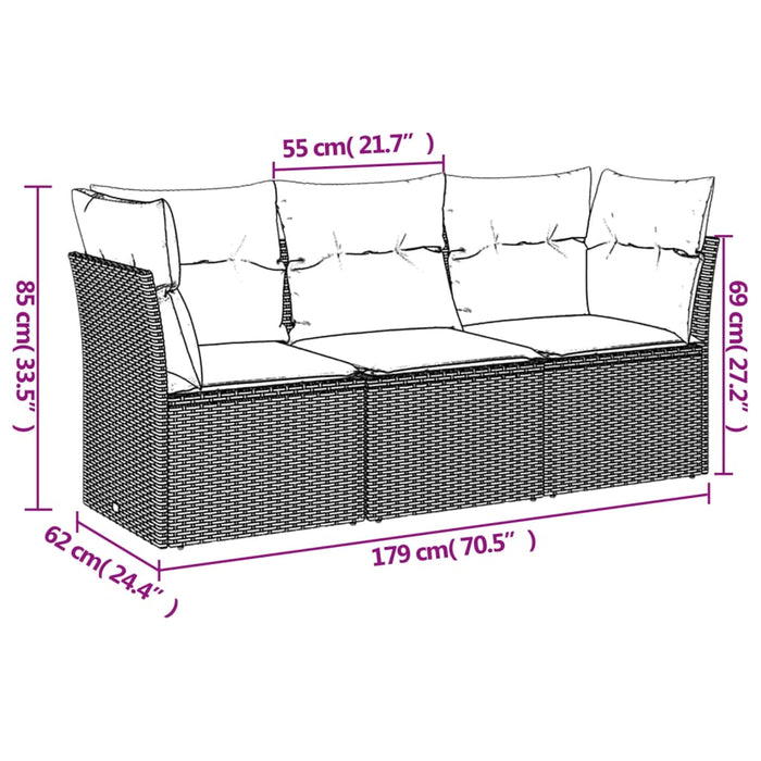 3 Piece Garden Sofa Set With Cushions Black Poly Rattan Txoixbp