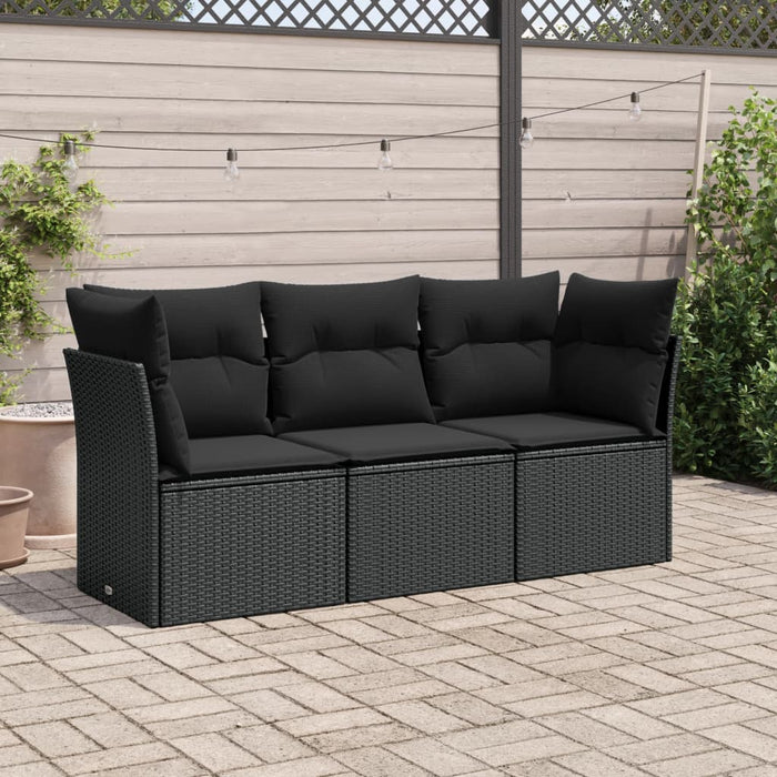 3 Piece Garden Sofa Set With Cushions Black Poly Rattan Txoixbp