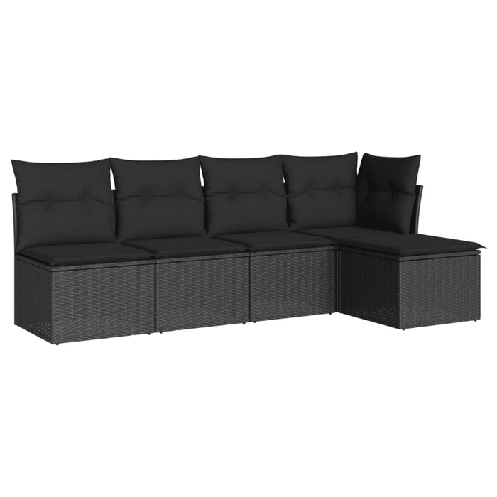 5 Piece Garden Sofa Set With Cushions Black Poly Rattan Txoipop