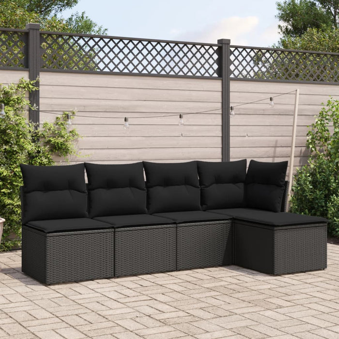 5 Piece Garden Sofa Set With Cushions Black Poly Rattan Txoipop