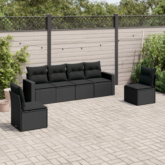 6 Piece Garden Sofa Set With Cushions Black Poly Rattan Txonikp