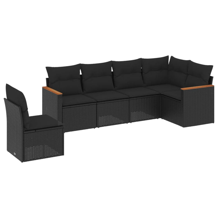 6 Piece Garden Sofa Set With Cushions Black Poly Rattan Txxlbot