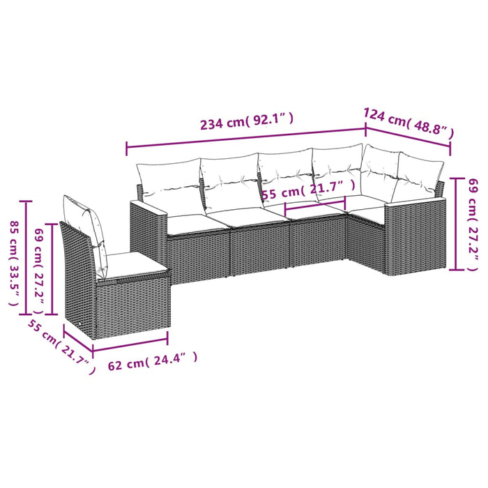 6 Piece Garden Sofa Set With Cushions Black Poly Rattan Txxlbot