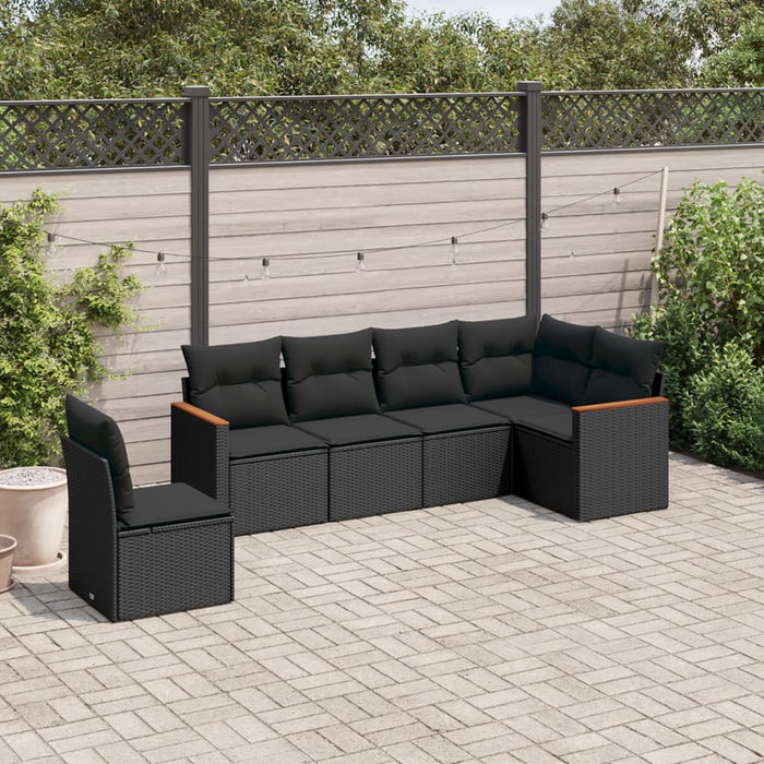 6 Piece Garden Sofa Set With Cushions Black Poly Rattan Txxlbot