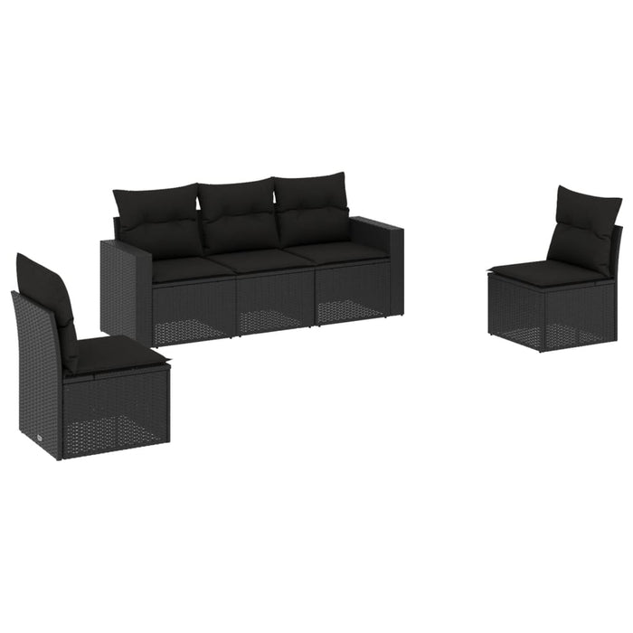 5 Piece Garden Sofa Set With Cushions Black Poly Rattan Txpooxx