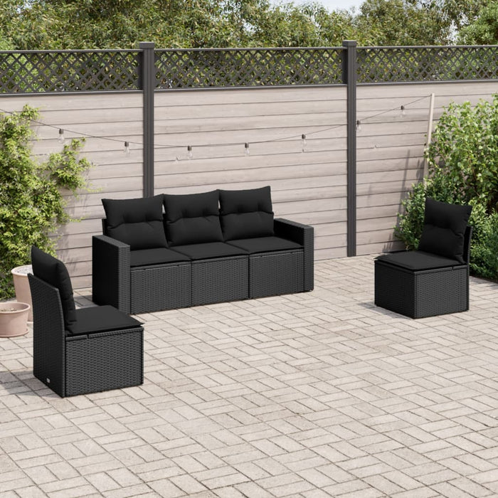 5 Piece Garden Sofa Set With Cushions Black Poly Rattan Txpooxx