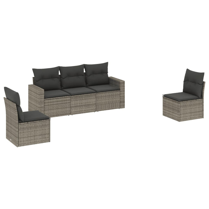 5 Piece Garden Sofa Set With Cushions Grey Poly Rattan Txpooxi