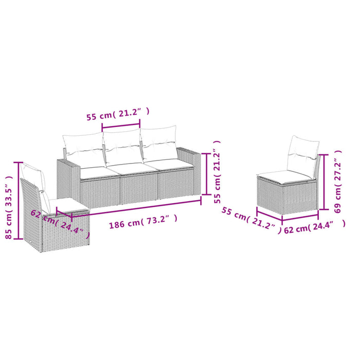 5 Piece Garden Sofa Set With Cushions Grey Poly Rattan Txpooxi