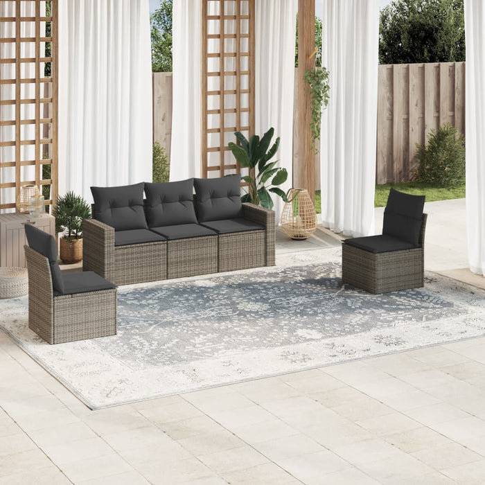 5 Piece Garden Sofa Set With Cushions Grey Poly Rattan Txpooxi