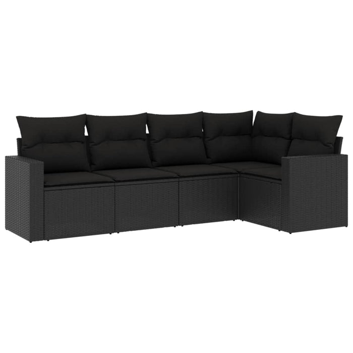 5 Piece Garden Sofa Set With Cushions Black Poly Rattan Txpoxlx