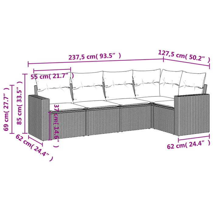 5 Piece Garden Sofa Set With Cushions Black Poly Rattan Txpoxlx