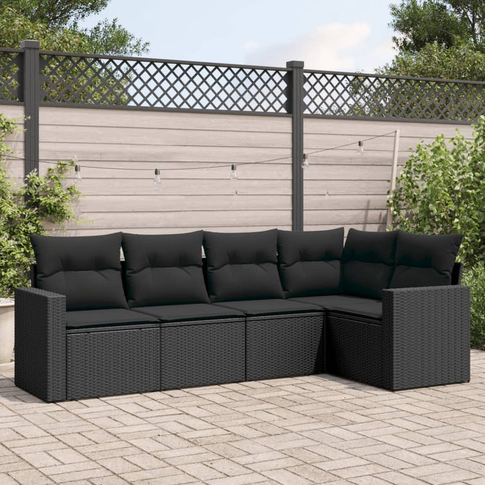 5 Piece Garden Sofa Set With Cushions Black Poly Rattan Txpoxlx