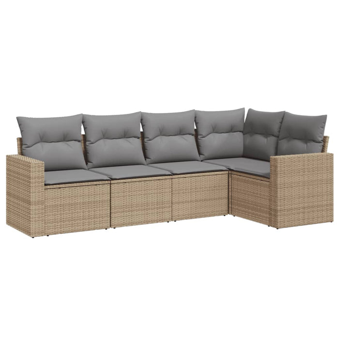 5 Piece Garden Sofa Set With Cushions Beige Poly Rattan Txpoxll