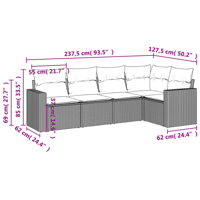 5 Piece Garden Sofa Set With Cushions Beige Poly Rattan Txpoxll