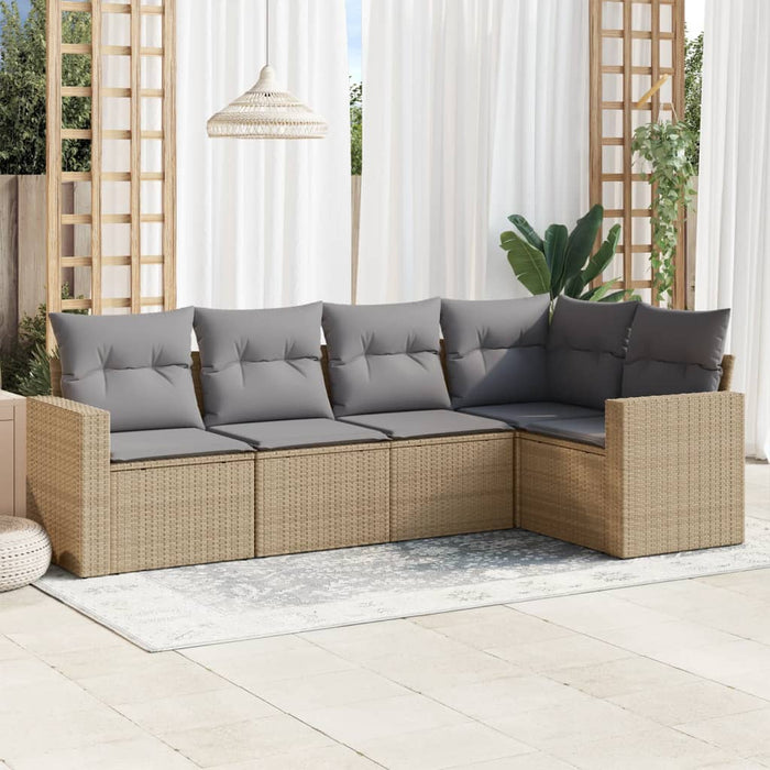 5 Piece Garden Sofa Set With Cushions Beige Poly Rattan Txpoxll