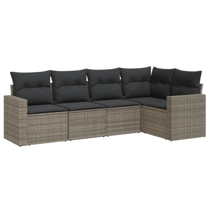 5 Piece Garden Sofa Set With Cushions Grey Poly Rattan Txpoxli