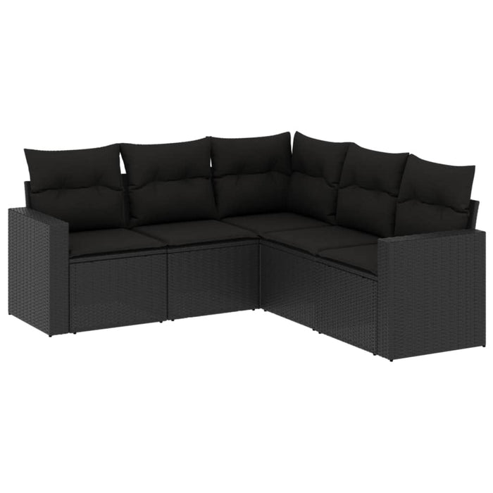 5 Piece Garden Sofa Set With Cushions Black Poly Rattan Txpoxnx