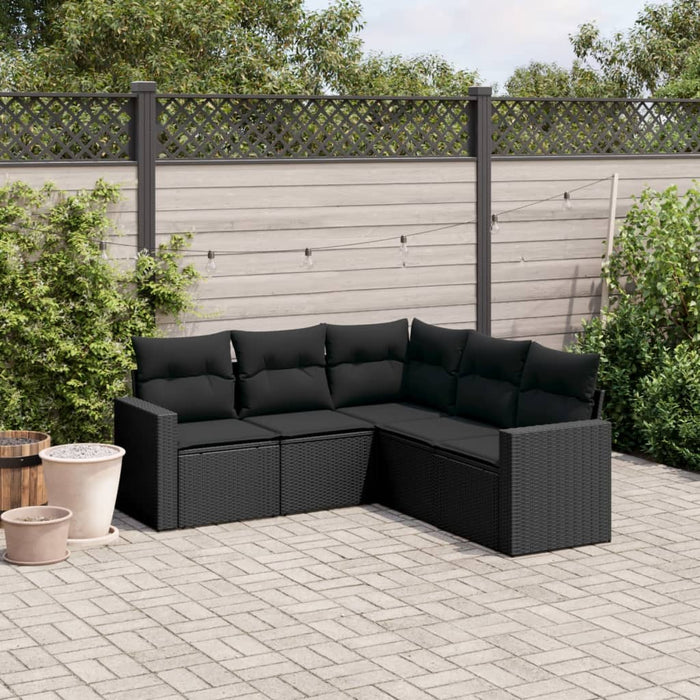 5 Piece Garden Sofa Set With Cushions Black Poly Rattan Txpoxnx