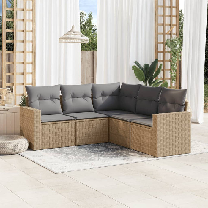 5 Piece Garden Sofa Set With Cushions Beige Poly Rattan Txpoxnl