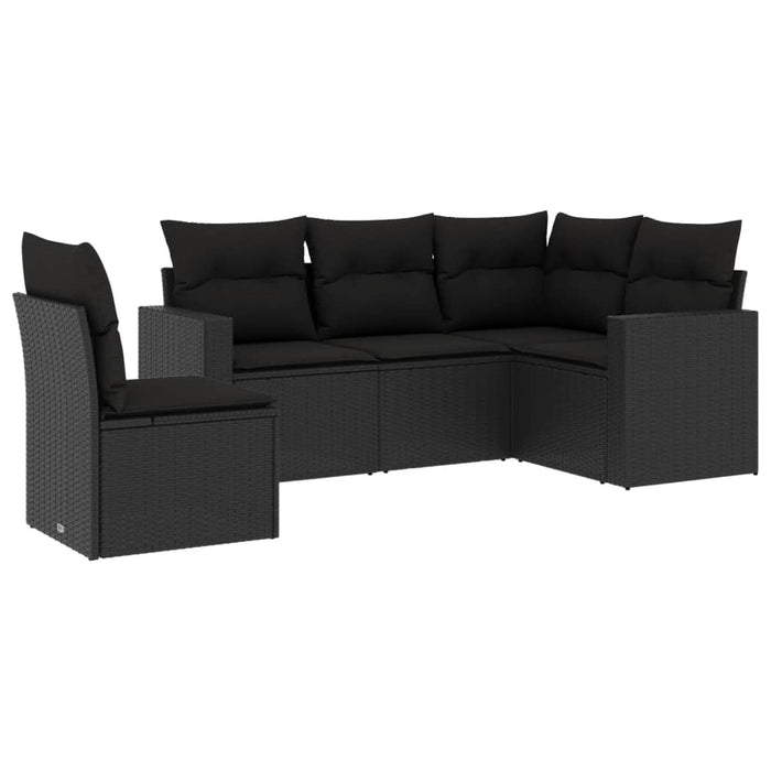 5 Piece Garden Sofa Set With Cushions Black Poly Rattan Txpotbx