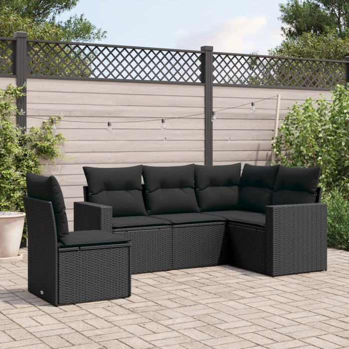 5 Piece Garden Sofa Set With Cushions Black Poly Rattan Txpotbx