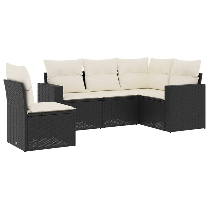 5 Piece Garden Sofa Set With Cushions Black Poly Rattan Txpotbt