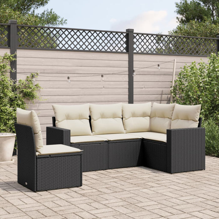 5 Piece Garden Sofa Set With Cushions Black Poly Rattan Txpotbt