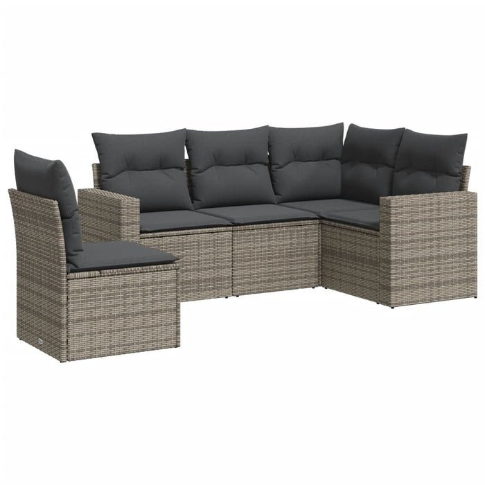 5 Piece Garden Sofa Set With Cushions Grey Poly Rattan Txpotbi