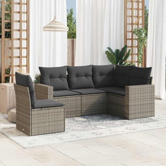 5 Piece Garden Sofa Set With Cushions Grey Poly Rattan Txpotbi