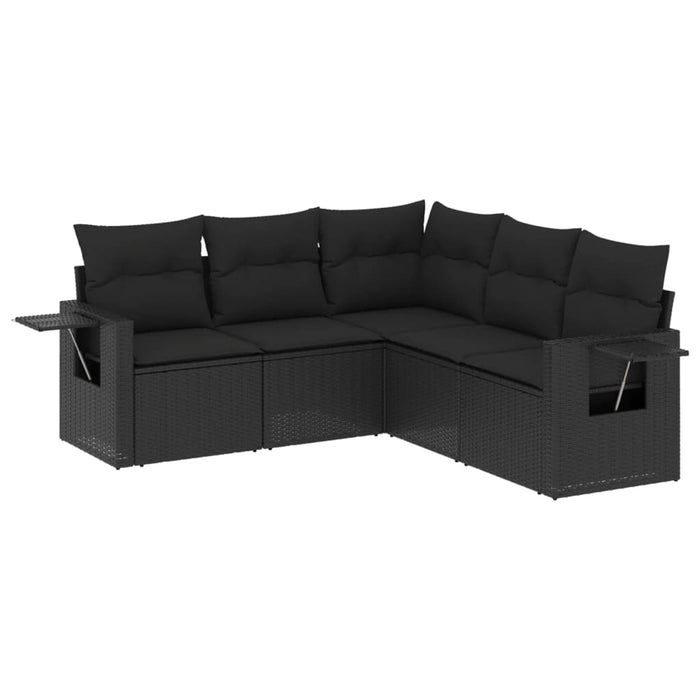 5 Piece Garden Sofa Set With Cushions Black Poly Rattan Txpxanx