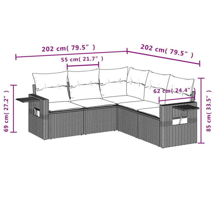 5 Piece Garden Sofa Set With Cushions Black Poly Rattan Txpxanx