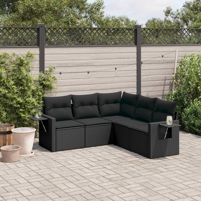 5 Piece Garden Sofa Set With Cushions Black Poly Rattan Txpxanx