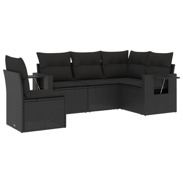 5 Piece Garden Sofa Set With Cushions Black Poly Rattan Txpxpbx