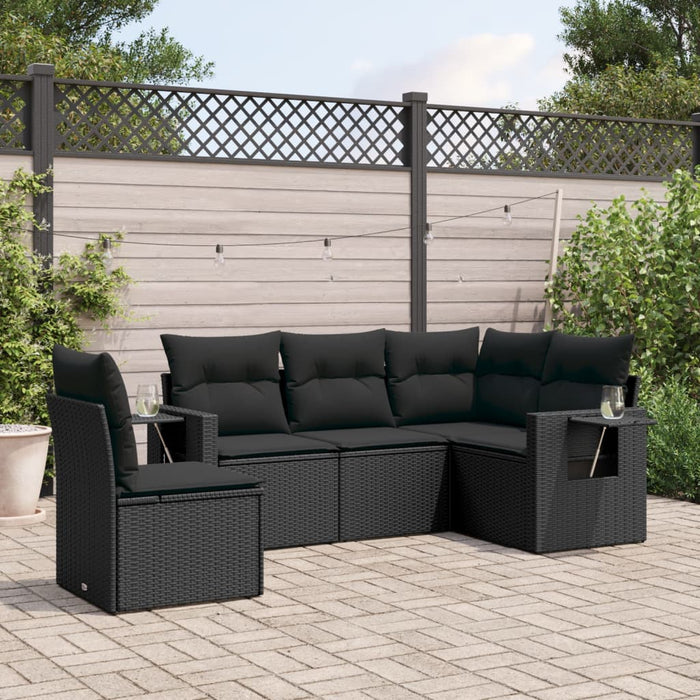 5 Piece Garden Sofa Set With Cushions Black Poly Rattan Txpxpbx