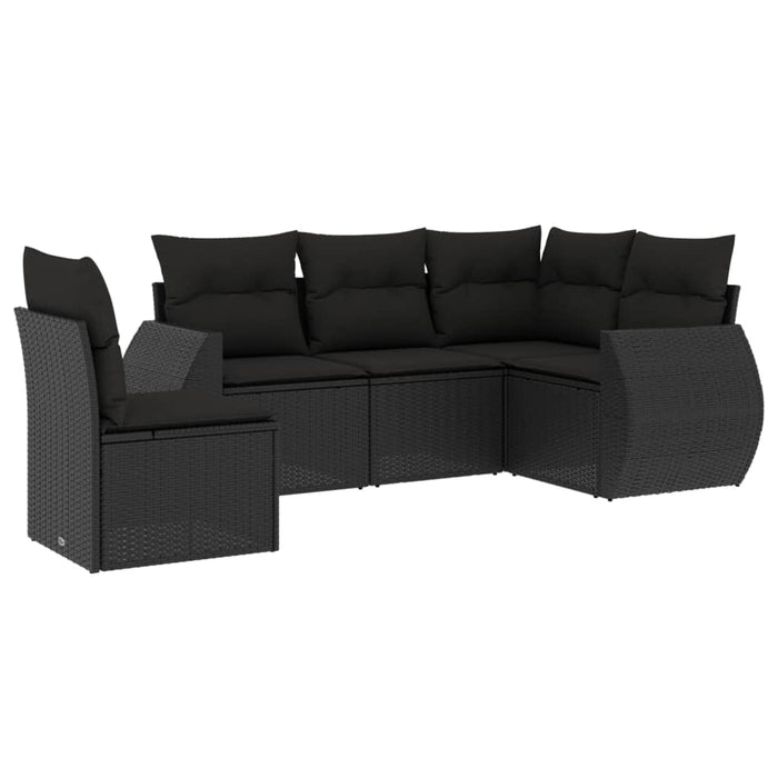 5 Piece Garden Sofa Set With Cushions Black Poly Rattan Txptibx