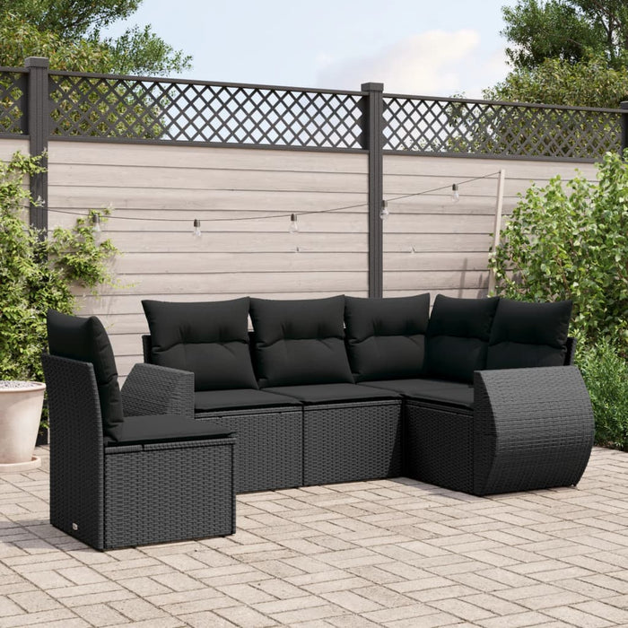 5 Piece Garden Sofa Set With Cushions Black Poly Rattan Txptibx