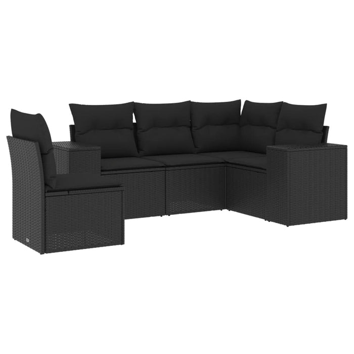 5 Piece Garden Sofa Set With Cushions Black Poly Rattan Txpakbx