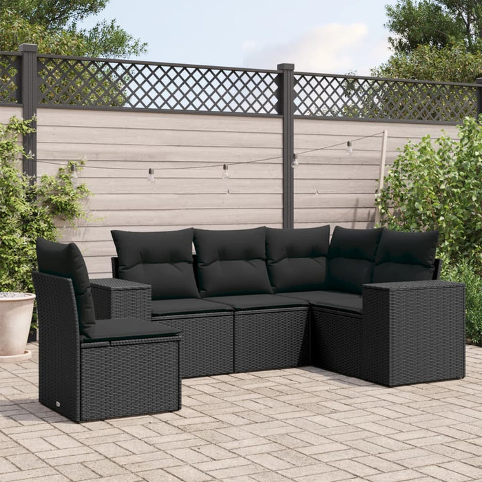 5 Piece Garden Sofa Set With Cushions Black Poly Rattan Txpakbx