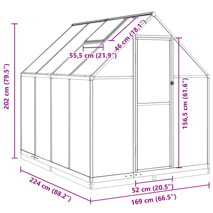 Greenhouse With Base Frame Anthracite 224X169X202 Cm Aluminium Txlltxp