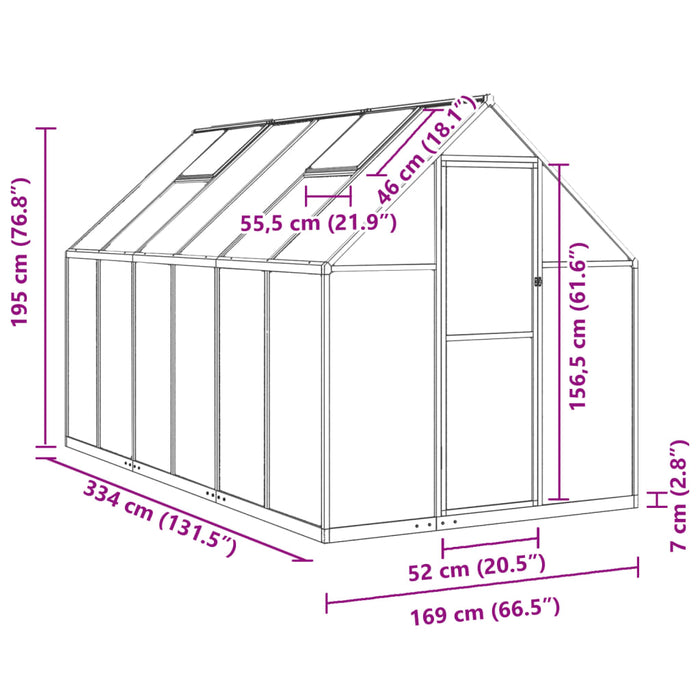 Greenhouse With Base Frame Anthracite 334X169X195 Cm Aluminium Txlltxn