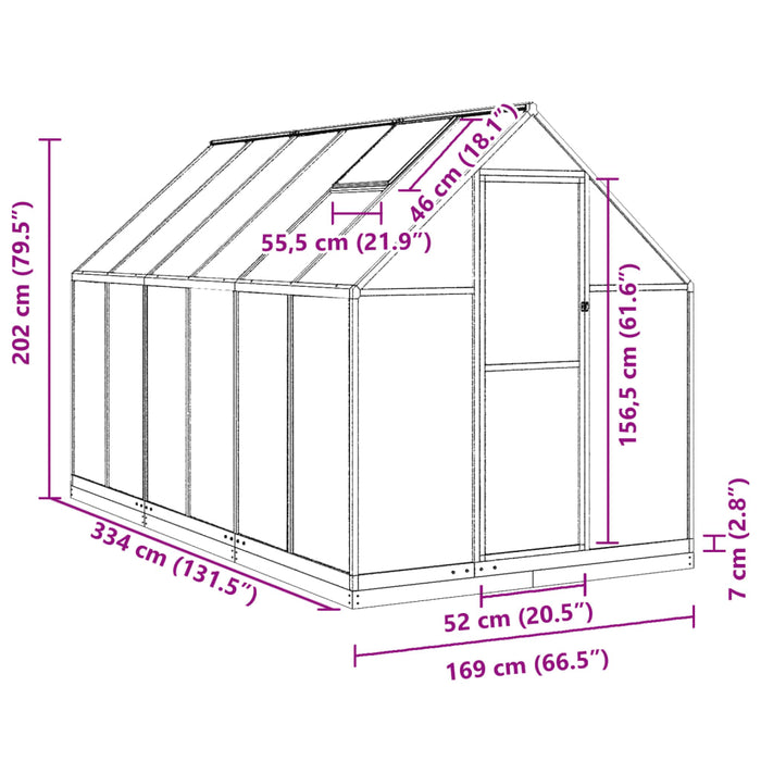 Greenhouse With Base Frame Anthracite 334X169X202 Cm Aluminium Txlltto