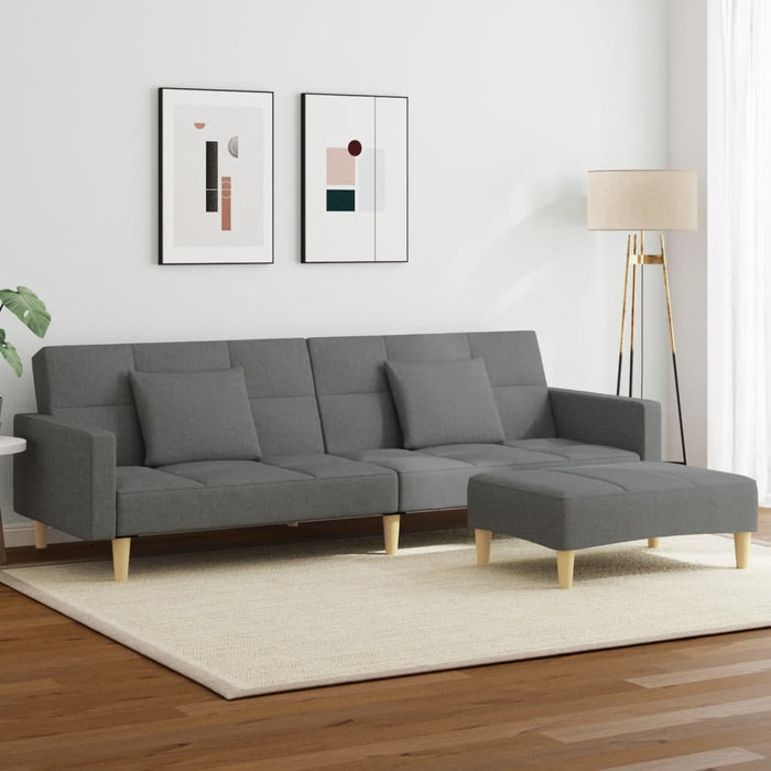 2-Seater Sofa Bed With Footstool Dark Grey Fabric Txpnobi