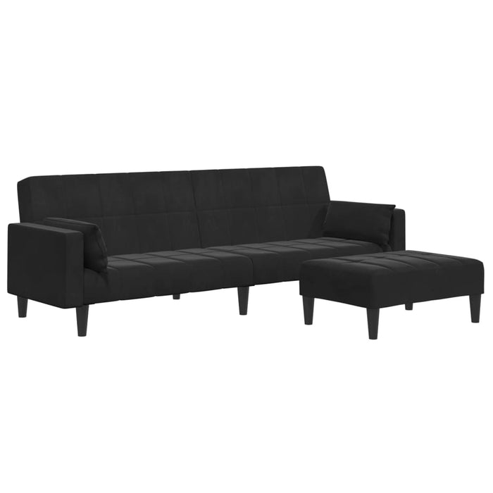 2-Seater Sofa Bed With Footstool Black Velvet Txpnotl