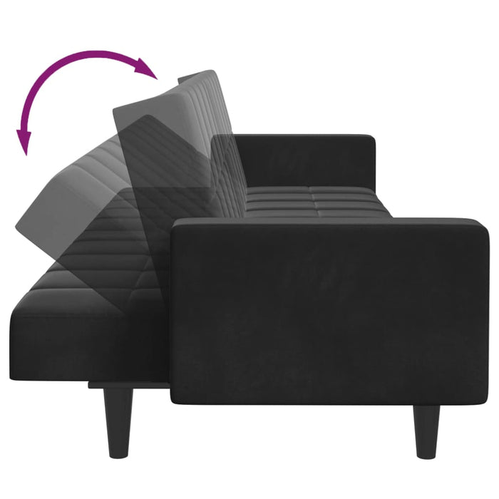 2-Seater Sofa Bed With Footstool Black Velvet Txpnotl